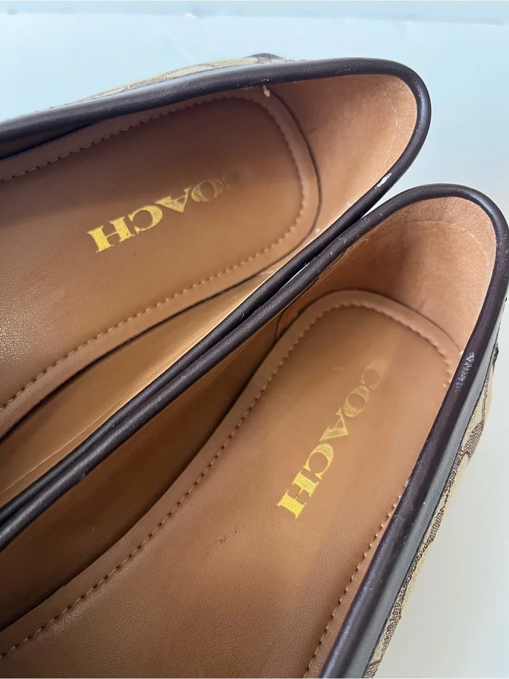 Coach olive Brown Signature logo Gold Hardware Canvas Driving Loafers size 7.5B